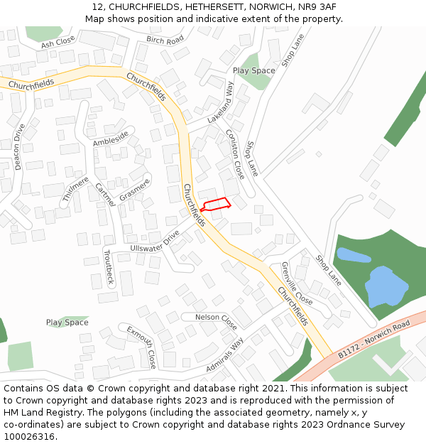 12, CHURCHFIELDS, HETHERSETT, NORWICH, NR9 3AF: Location map and indicative extent of plot