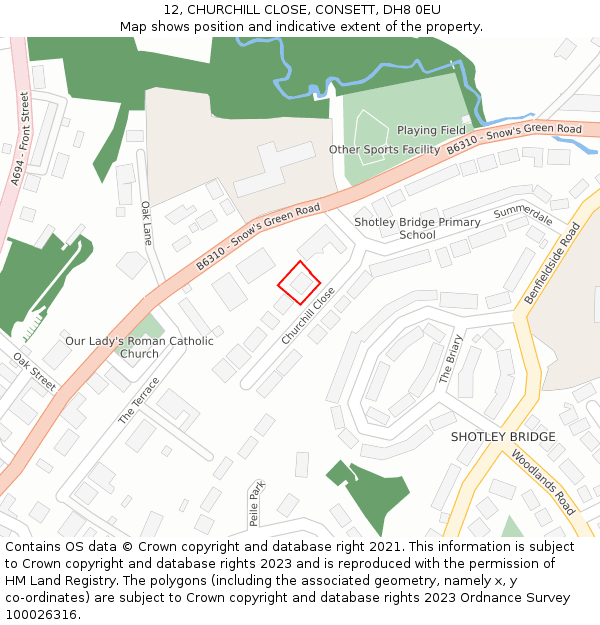 12, CHURCHILL CLOSE, CONSETT, DH8 0EU: Location map and indicative extent of plot
