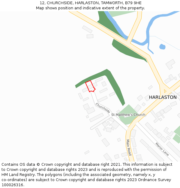 12, CHURCHSIDE, HARLASTON, TAMWORTH, B79 9HE: Location map and indicative extent of plot