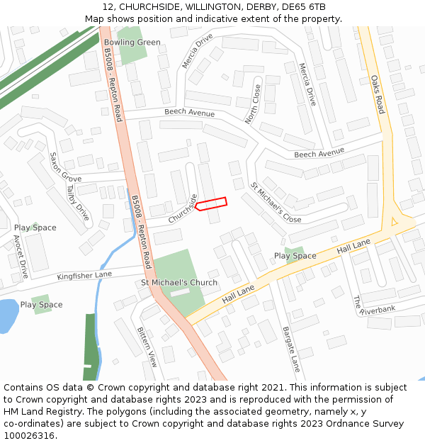 12, CHURCHSIDE, WILLINGTON, DERBY, DE65 6TB: Location map and indicative extent of plot