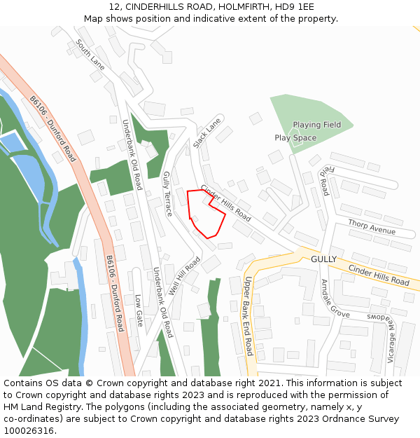 12, CINDERHILLS ROAD, HOLMFIRTH, HD9 1EE: Location map and indicative extent of plot