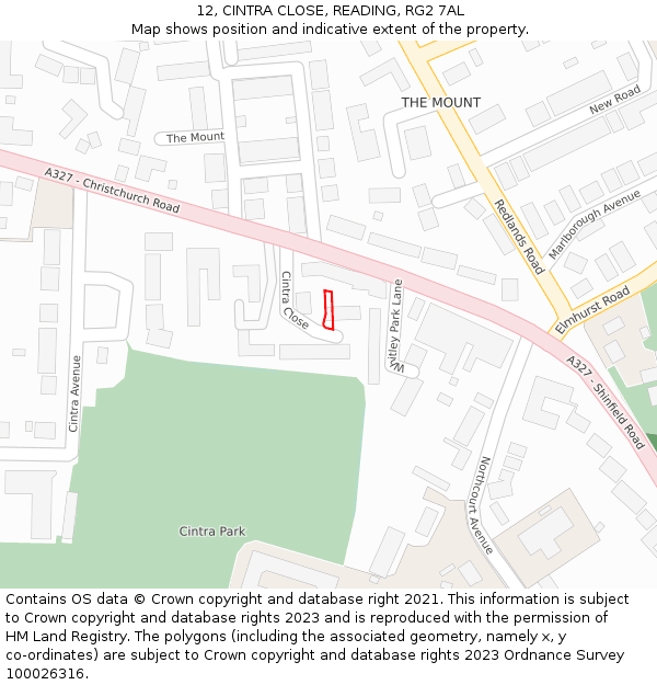 12, CINTRA CLOSE, READING, RG2 7AL: Location map and indicative extent of plot
