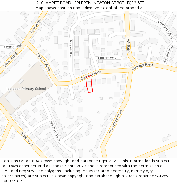 12, CLAMPITT ROAD, IPPLEPEN, NEWTON ABBOT, TQ12 5TE: Location map and indicative extent of plot