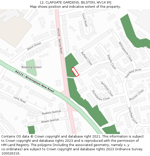 12, CLAPGATE GARDENS, BILSTON, WV14 9YJ: Location map and indicative extent of plot