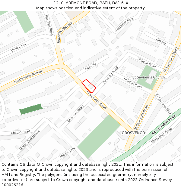 12, CLAREMONT ROAD, BATH, BA1 6LX: Location map and indicative extent of plot