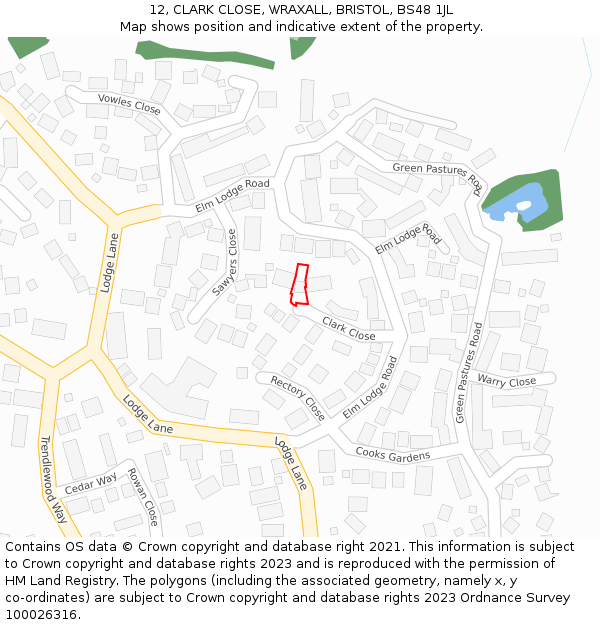 12, CLARK CLOSE, WRAXALL, BRISTOL, BS48 1JL: Location map and indicative extent of plot