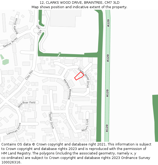 12, CLARKS WOOD DRIVE, BRAINTREE, CM7 3LD: Location map and indicative extent of plot