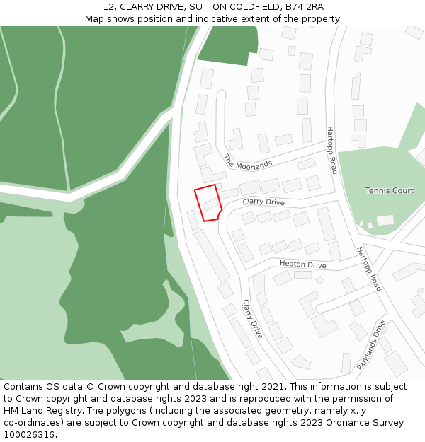 12, CLARRY DRIVE, SUTTON COLDFIELD, B74 2RA: Location map and indicative extent of plot