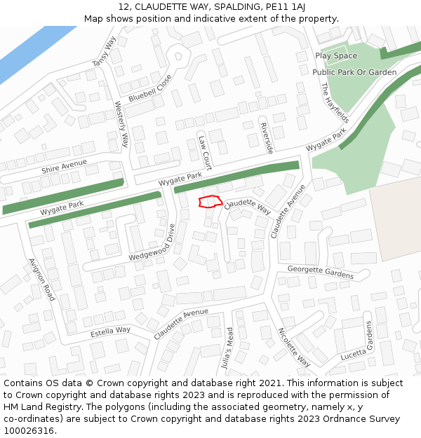 12, CLAUDETTE WAY, SPALDING, PE11 1AJ: Location map and indicative extent of plot
