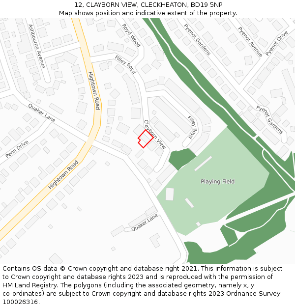 12, CLAYBORN VIEW, CLECKHEATON, BD19 5NP: Location map and indicative extent of plot