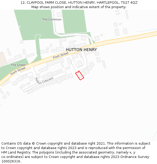 12, CLAYPOOL FARM CLOSE, HUTTON HENRY, HARTLEPOOL, TS27 4QZ: Location map and indicative extent of plot