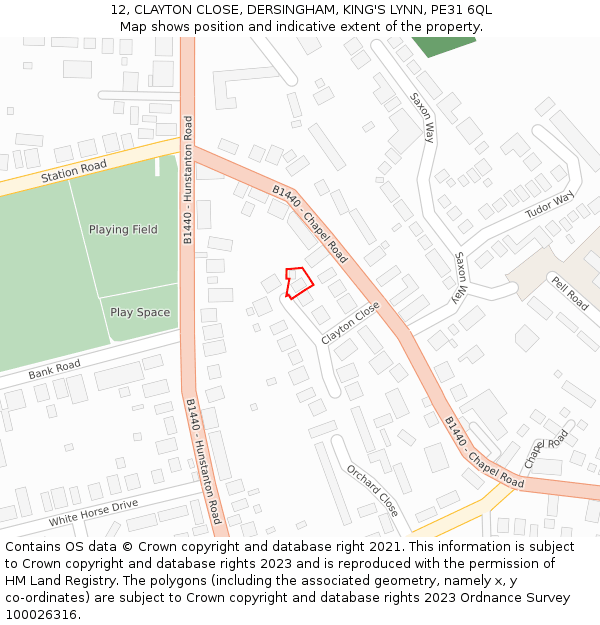 12, CLAYTON CLOSE, DERSINGHAM, KING'S LYNN, PE31 6QL: Location map and indicative extent of plot