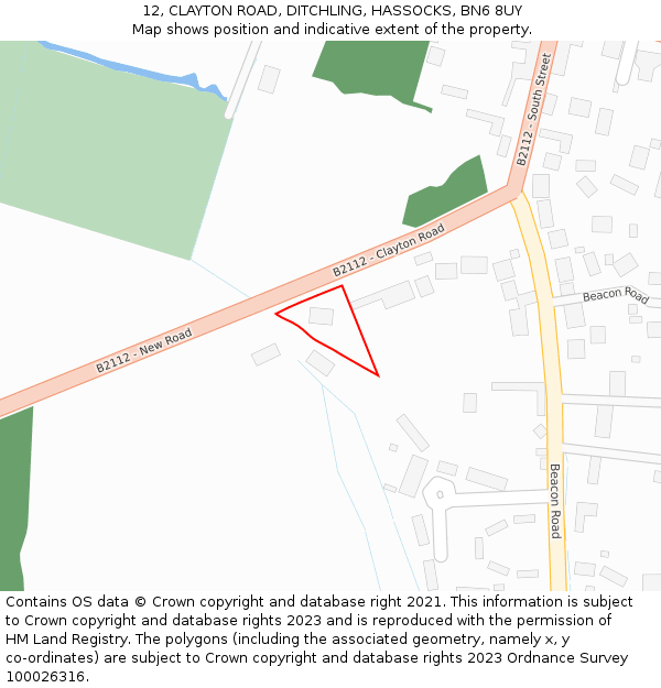 12, CLAYTON ROAD, DITCHLING, HASSOCKS, BN6 8UY: Location map and indicative extent of plot