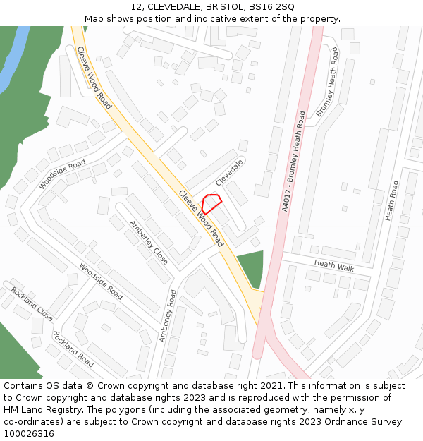 12, CLEVEDALE, BRISTOL, BS16 2SQ: Location map and indicative extent of plot