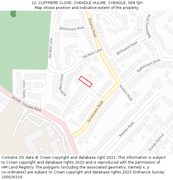 12, CLIFFMERE CLOSE, CHEADLE HULME, CHEADLE, SK8 5JH: Location map and indicative extent of plot