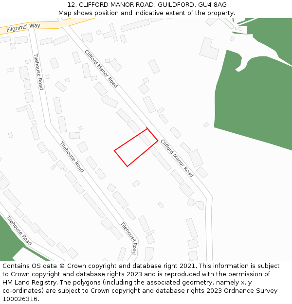 12, CLIFFORD MANOR ROAD, GUILDFORD, GU4 8AG: Location map and indicative extent of plot