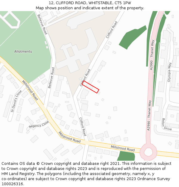 12, CLIFFORD ROAD, WHITSTABLE, CT5 1PW: Location map and indicative extent of plot