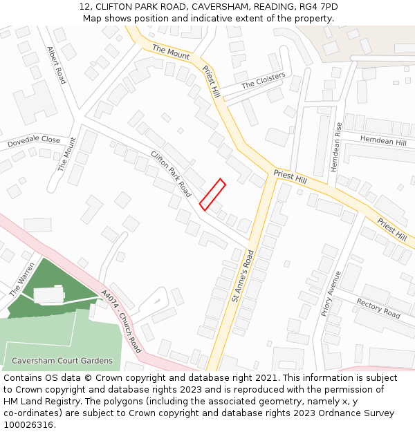 12, CLIFTON PARK ROAD, CAVERSHAM, READING, RG4 7PD: Location map and indicative extent of plot