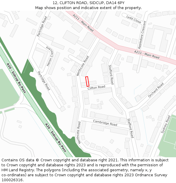 12, CLIFTON ROAD, SIDCUP, DA14 6PY: Location map and indicative extent of plot