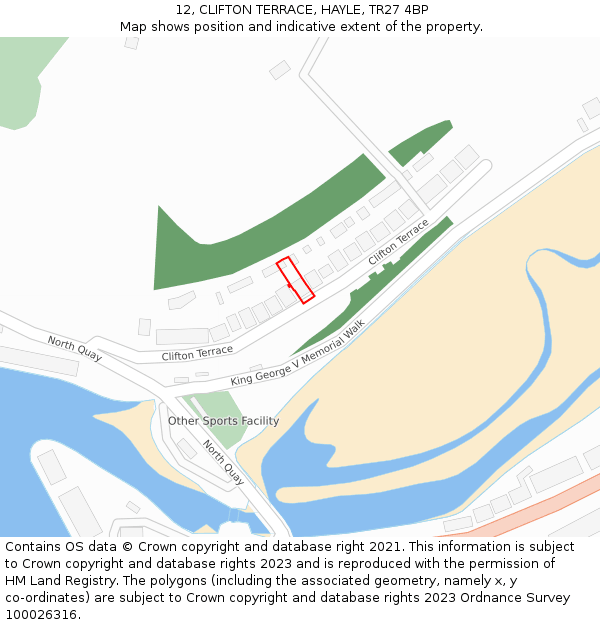 12, CLIFTON TERRACE, HAYLE, TR27 4BP: Location map and indicative extent of plot