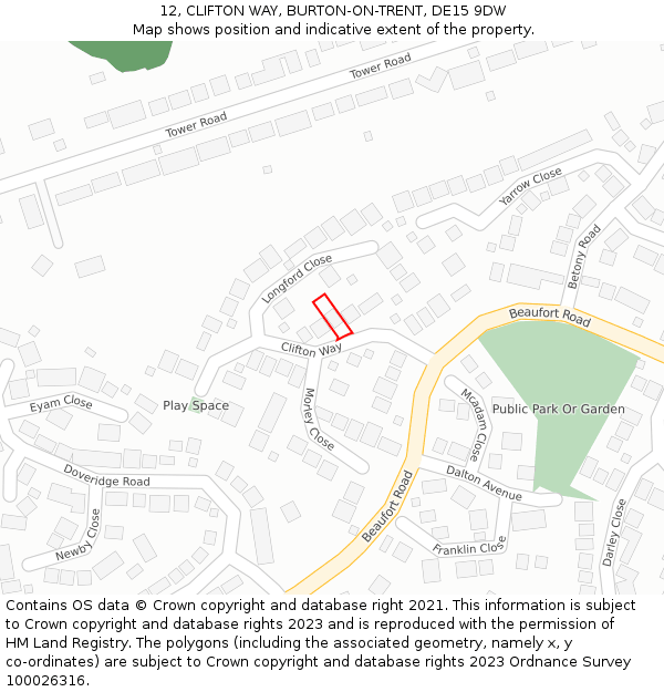 12, CLIFTON WAY, BURTON-ON-TRENT, DE15 9DW: Location map and indicative extent of plot