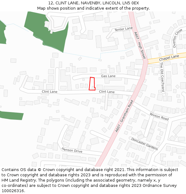 12, CLINT LANE, NAVENBY, LINCOLN, LN5 0EX: Location map and indicative extent of plot