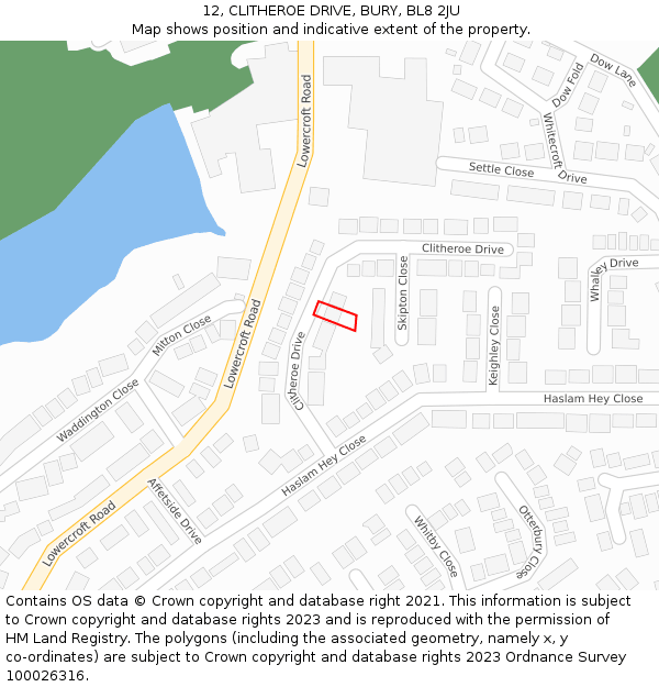 12, CLITHEROE DRIVE, BURY, BL8 2JU: Location map and indicative extent of plot