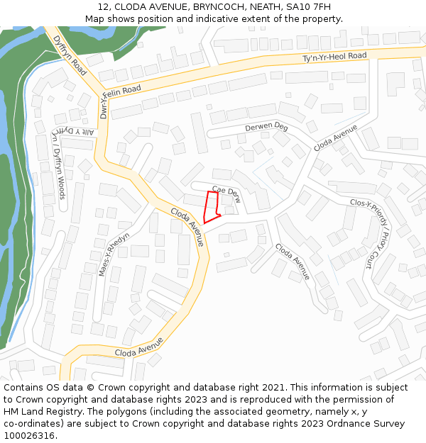 12, CLODA AVENUE, BRYNCOCH, NEATH, SA10 7FH: Location map and indicative extent of plot