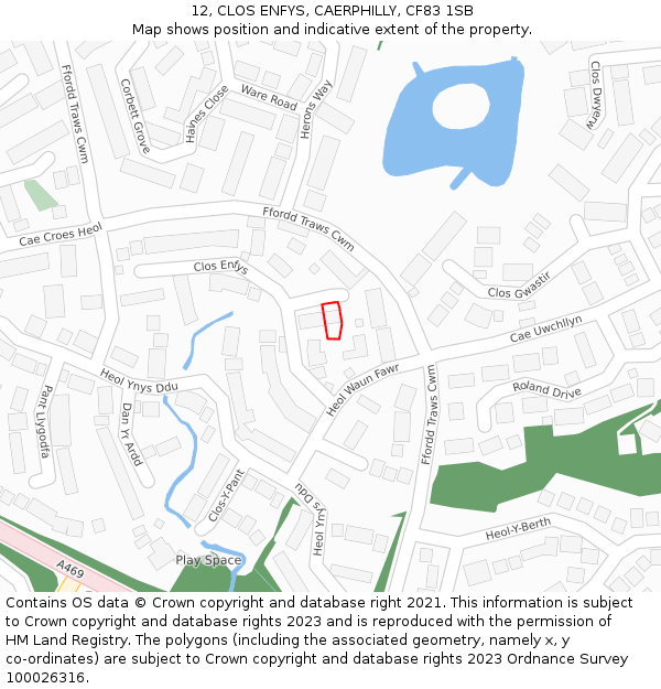 12, CLOS ENFYS, CAERPHILLY, CF83 1SB: Location map and indicative extent of plot