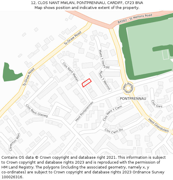 12, CLOS NANT MWLAN, PONTPRENNAU, CARDIFF, CF23 8NA: Location map and indicative extent of plot