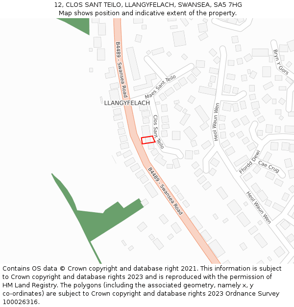 12, CLOS SANT TEILO, LLANGYFELACH, SWANSEA, SA5 7HG: Location map and indicative extent of plot