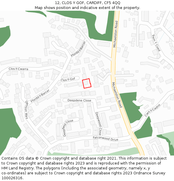 12, CLOS Y GOF, CARDIFF, CF5 4QQ: Location map and indicative extent of plot