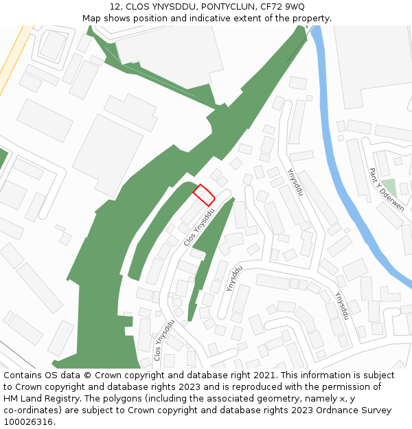 12, CLOS YNYSDDU, PONTYCLUN, CF72 9WQ: Location map and indicative extent of plot
