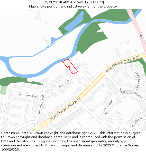 12, CLOS YR AFON, KIDWELLY, SA17 4TJ: Location map and indicative extent of plot