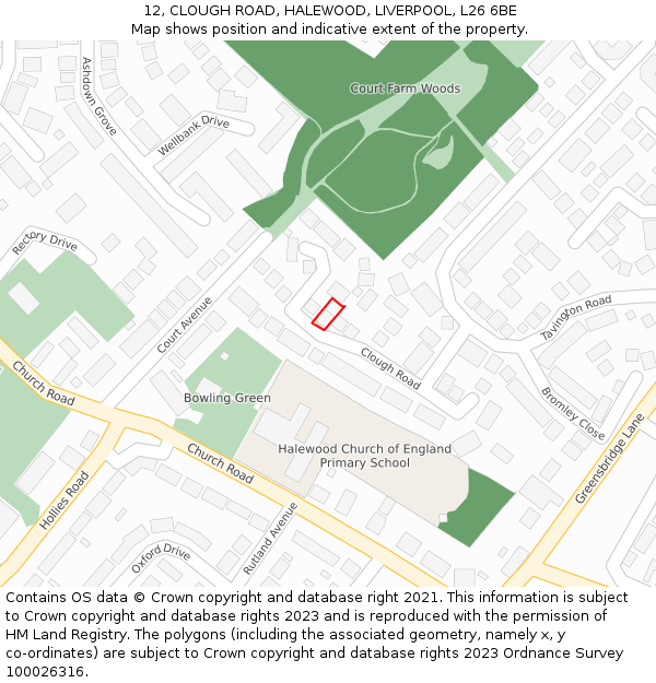 12, CLOUGH ROAD, HALEWOOD, LIVERPOOL, L26 6BE: Location map and indicative extent of plot