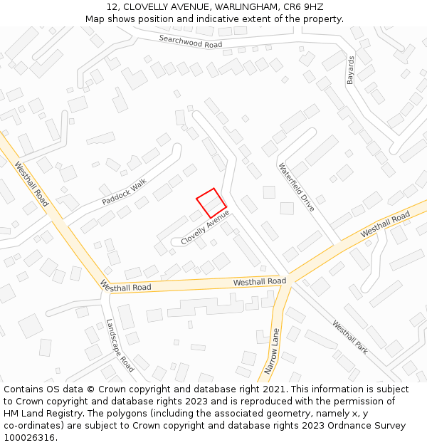 12, CLOVELLY AVENUE, WARLINGHAM, CR6 9HZ: Location map and indicative extent of plot