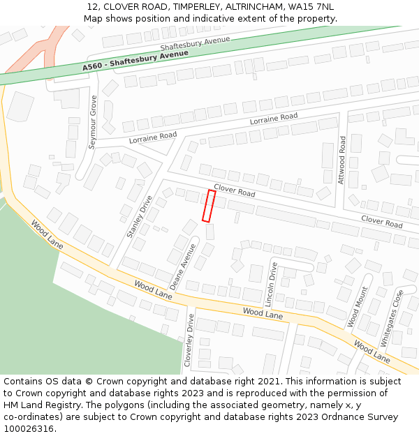 12, CLOVER ROAD, TIMPERLEY, ALTRINCHAM, WA15 7NL: Location map and indicative extent of plot