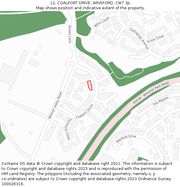 12, COALPORT DRIVE, WINSFORD, CW7 3JL: Location map and indicative extent of plot