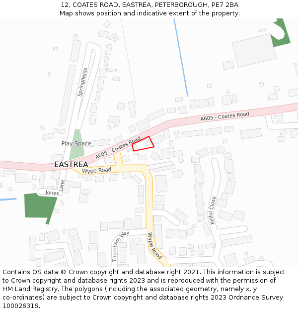 12, COATES ROAD, EASTREA, PETERBOROUGH, PE7 2BA: Location map and indicative extent of plot