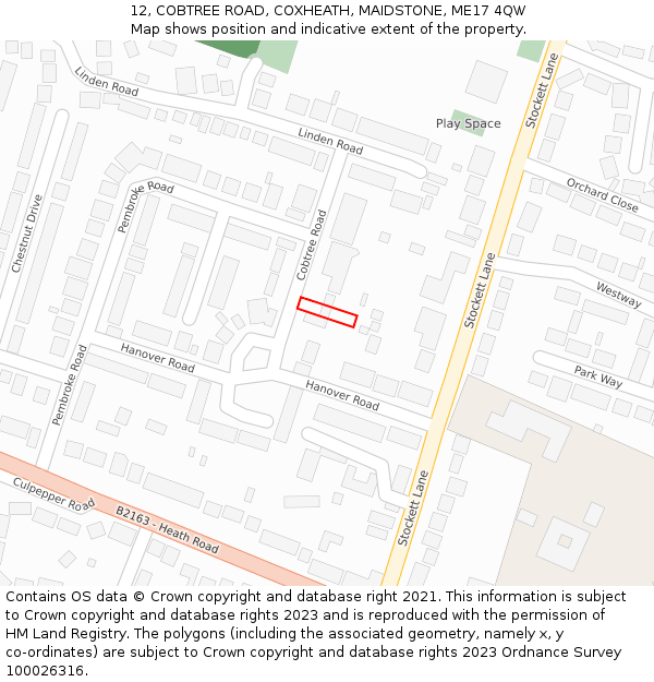 12, COBTREE ROAD, COXHEATH, MAIDSTONE, ME17 4QW: Location map and indicative extent of plot