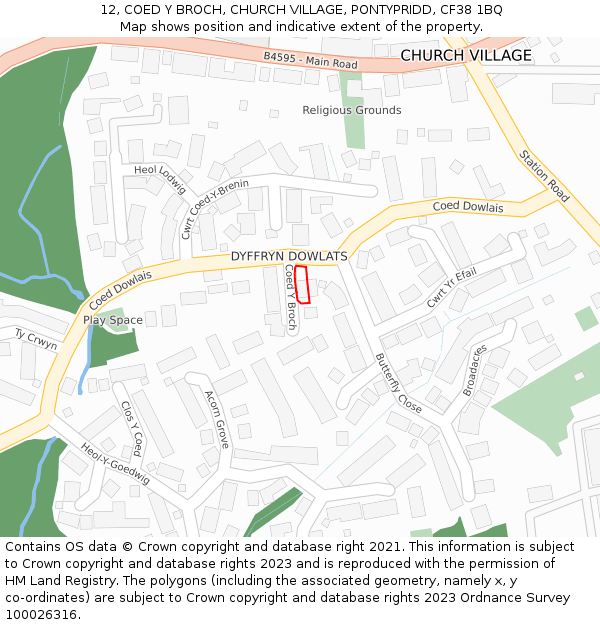 12, COED Y BROCH, CHURCH VILLAGE, PONTYPRIDD, CF38 1BQ: Location map and indicative extent of plot