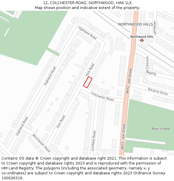 12, COLCHESTER ROAD, NORTHWOOD, HA6 1LX: Location map and indicative extent of plot