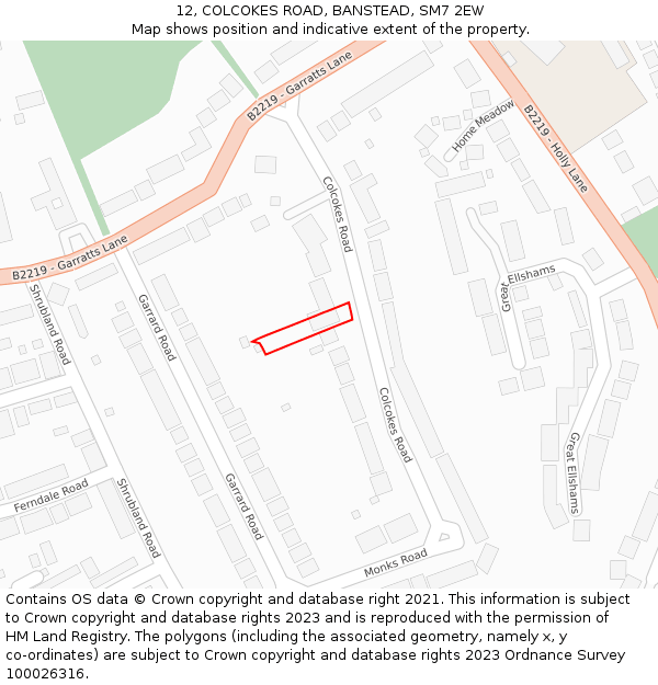 12, COLCOKES ROAD, BANSTEAD, SM7 2EW: Location map and indicative extent of plot