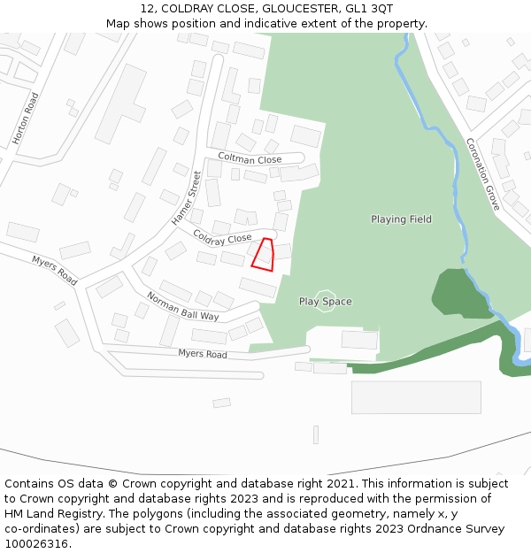 12, COLDRAY CLOSE, GLOUCESTER, GL1 3QT: Location map and indicative extent of plot