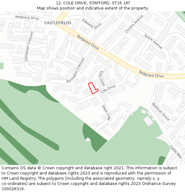 12, COLE DRIVE, STAFFORD, ST16 1AT: Location map and indicative extent of plot