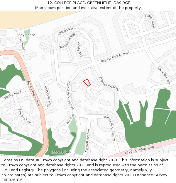 12, COLLEGE PLACE, GREENHITHE, DA9 9GF: Location map and indicative extent of plot