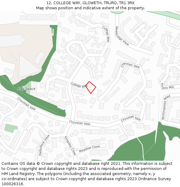 12, COLLEGE WAY, GLOWETH, TRURO, TR1 3RX: Location map and indicative extent of plot