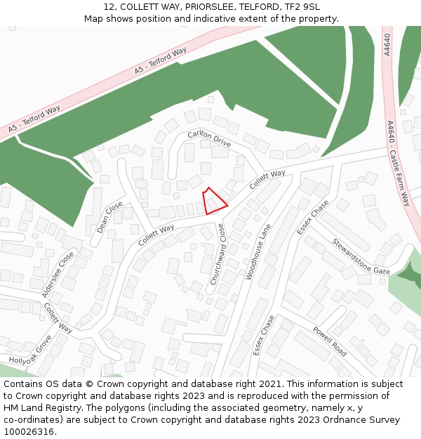 12, COLLETT WAY, PRIORSLEE, TELFORD, TF2 9SL: Location map and indicative extent of plot