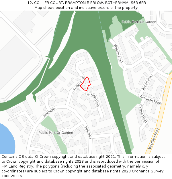 12, COLLIER COURT, BRAMPTON BIERLOW, ROTHERHAM, S63 6FB: Location map and indicative extent of plot