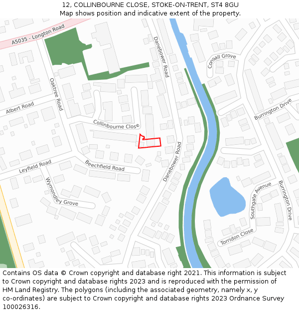 12, COLLINBOURNE CLOSE, STOKE-ON-TRENT, ST4 8GU: Location map and indicative extent of plot